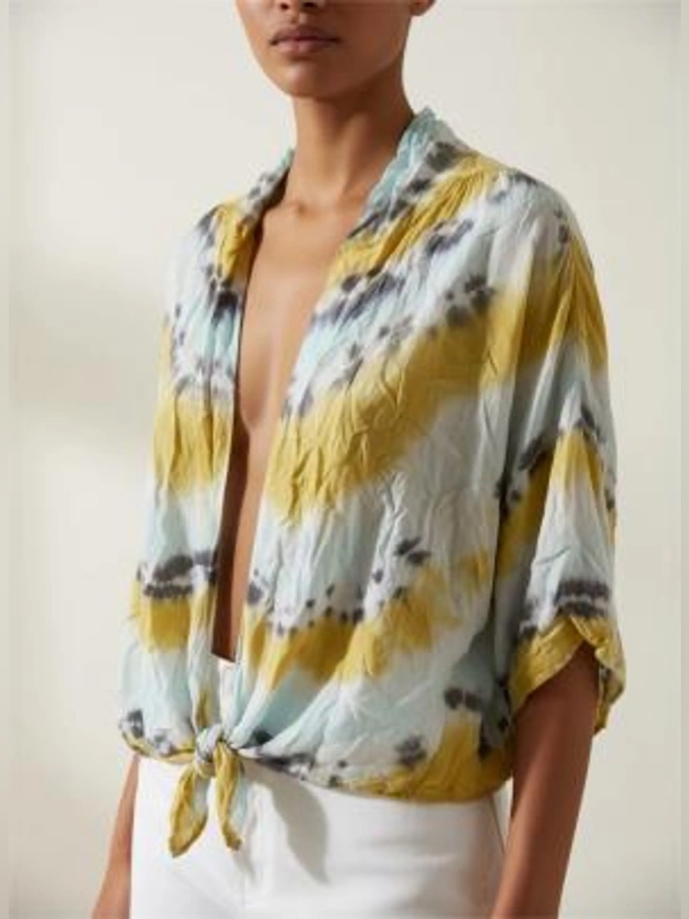 Young fabulous & broke Tie-Front Tie-Dye Blouse Yellow blue wrap vibrant unique